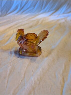 2/60$ Vintage Iridescent Amber Bird Candle Cup